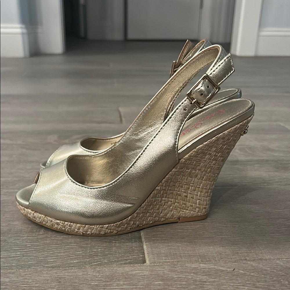 Lilly Pulitzer Gold Wedge Slingback Sandals